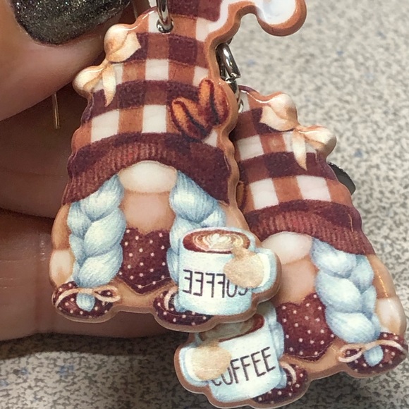 2/20 Time for coffee? Double sided lumber Jack/plaid gnome earrings -adorable! - Picture 5 of 5